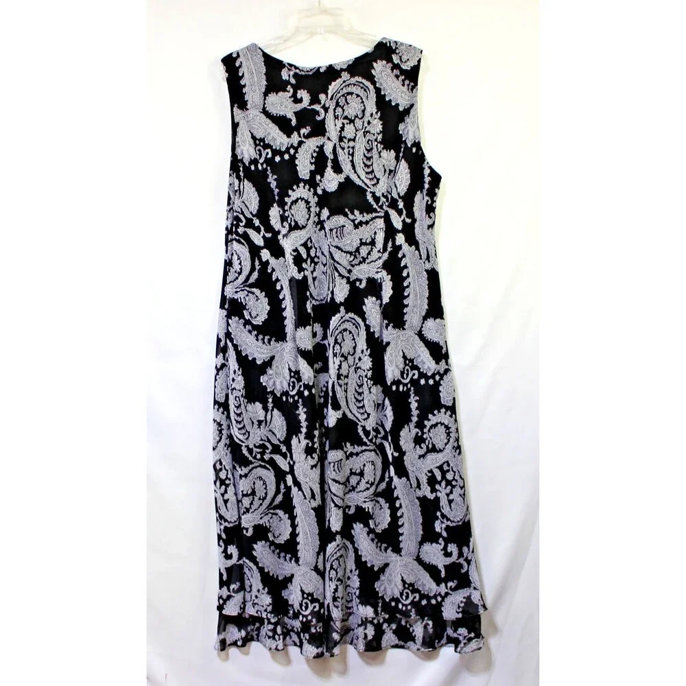 Studio I 22W Black White Print Sleeveless Dress Midi Women Office Church Casual - Picture 5 of 5